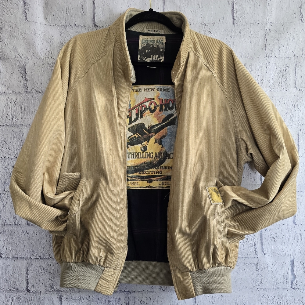 Vintage 90s Men's Reversible Tan And Green Cotton Bomber Jacket Small